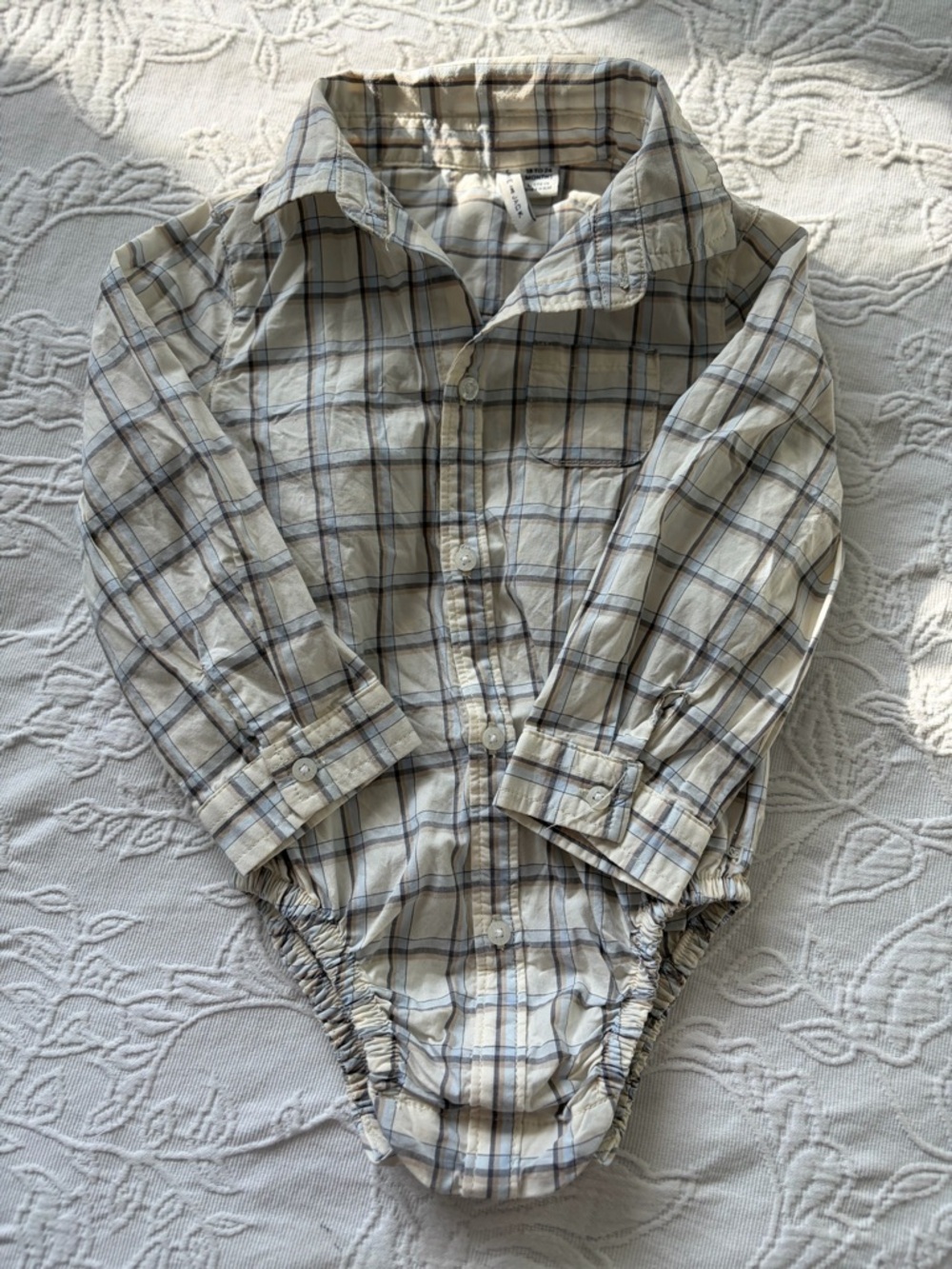 Janie and Jack 18-24m Beige and Blue Plaid Button-Up Shirt